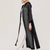 Access Hooded Open Front Coat With Fishnet Detail Black