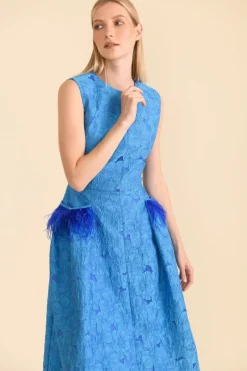 Caroline Kilkenny Hazel Blue Jacquard Dress