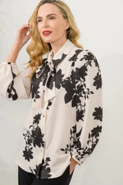 Caroline Kilkenny Lilibet Blouse Black Flower Print