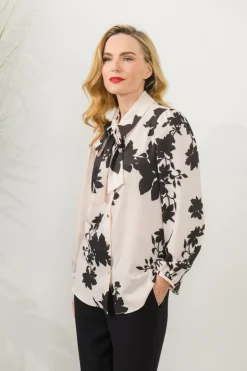 Caroline Kilkenny Lilibet Blouse Black Flower Print