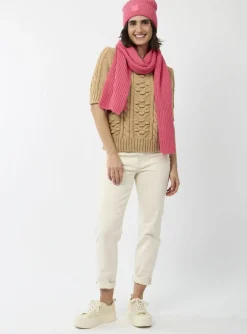 Codello Ribbed Knit Soft Wool Blend Scarf Pink