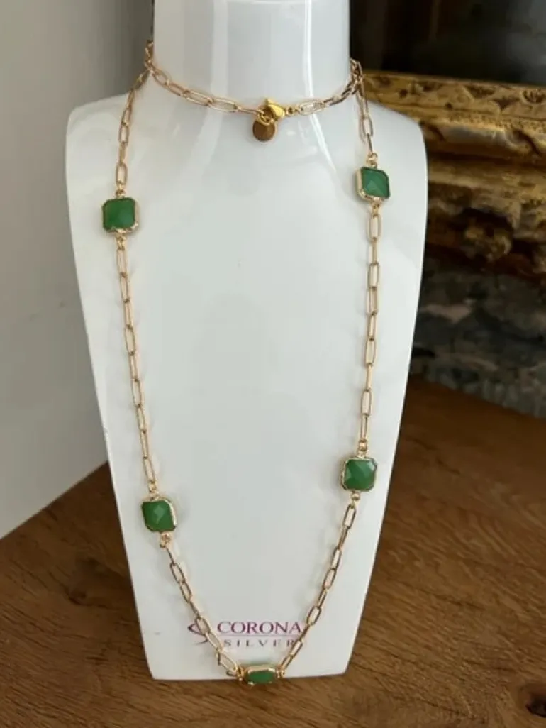Corona Silver Necklace Gold/Green