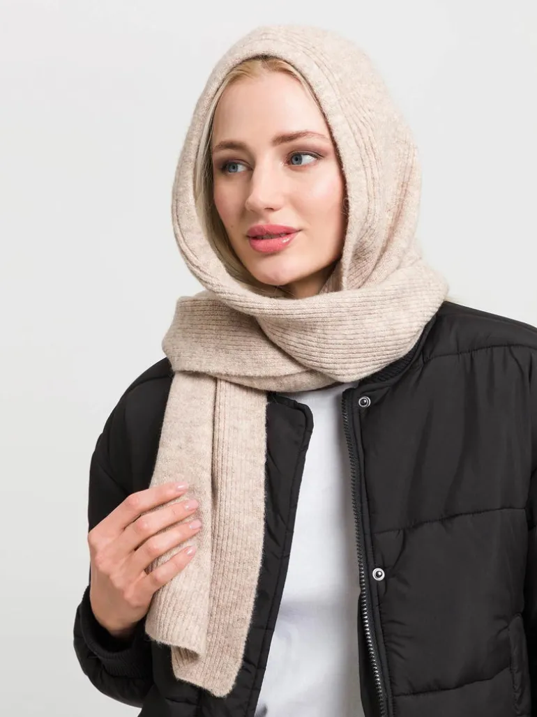 Fraas Ribbed Knitted Wool Hooded Blend Scarf Cashew