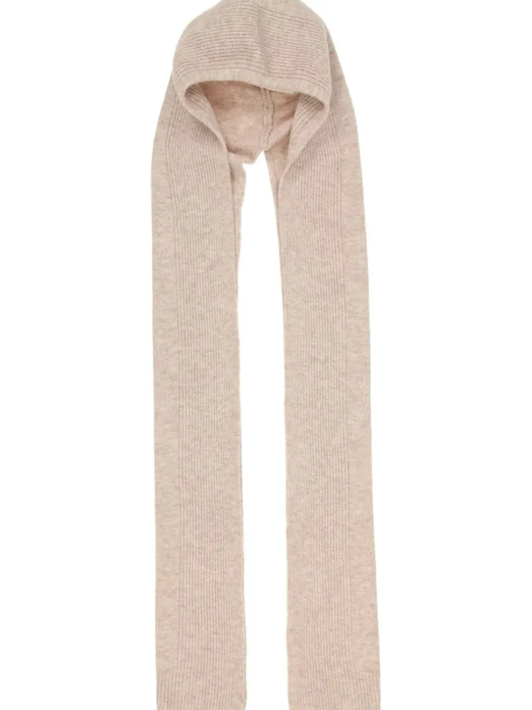 Fraas Ribbed Knitted Wool Hooded Blend Scarf Cashew