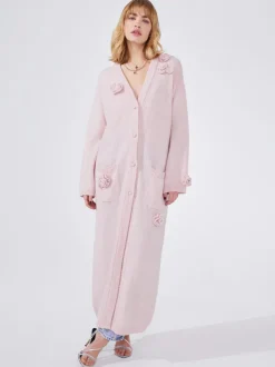 Hayley Menzies Alma Alpaca Crochet Flower Crochet Long Cardigan Pink