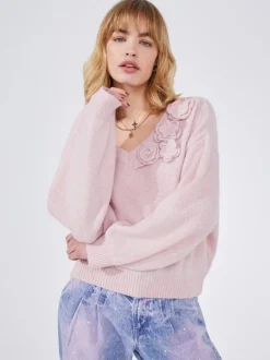 Hayley Menzies Alma Alpaca Crochet Flower Jumper Pink