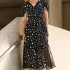 Joseph Ribkoff Chiffon Polka Dot Print Wrap Dress