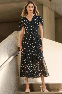 Joseph Ribkoff Chiffon Polka Dot Print Wrap Dress