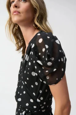 Joseph Ribkoff Chiffon Polka Dot Print Wrap Dress