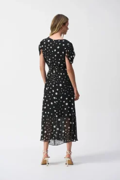 Joseph Ribkoff Chiffon Polka Dot Print Wrap Dress