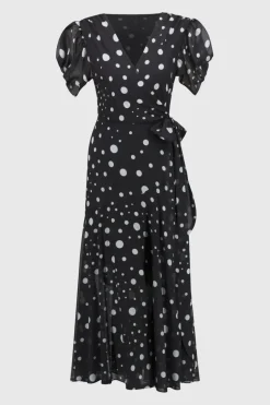 Joseph Ribkoff Chiffon Polka Dot Print Wrap Dress