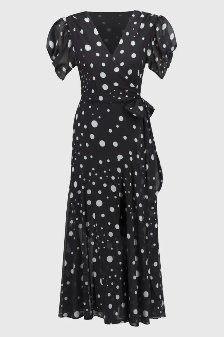 Joseph Ribkoff Chiffon Polka Dot Print Wrap Dress