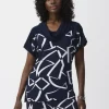 Joseph Ribkoff Cowl Neck Geo Pattern Top Navy/Vanilla