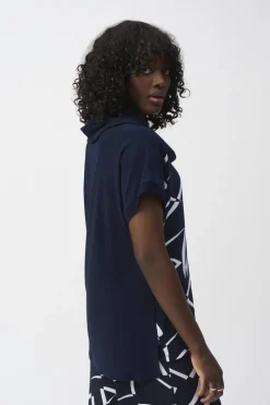 Joseph Ribkoff Cowl Neck Geo Pattern Top Navy/Vanilla