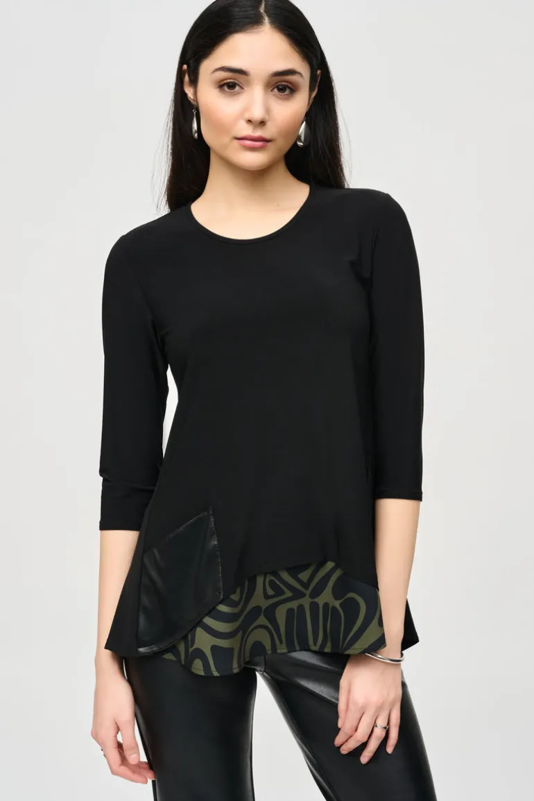 Joseph Ribkoff Crew Neck Tunic Black/Green Multi