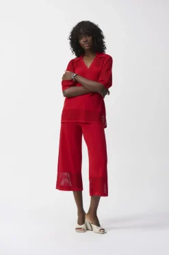 Joseph Ribkoff Cropped Wide Leg Trouser Radiant Red