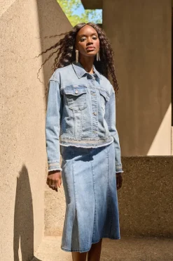 Joseph Ribkoff Embroidered Denim Jacket Vintage Blue