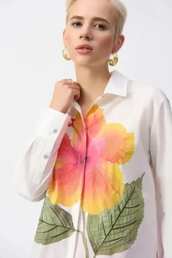 Joseph Ribkoff Embroidered Flower Shirt Vanilla Multi