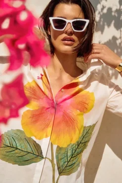 Joseph Ribkoff Embroidered Flower Shirt Vanilla Multi