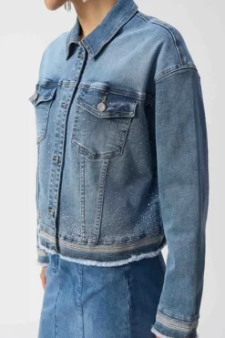 Joseph Ribkoff Embroidered Denim Jacket Vintage Blue
