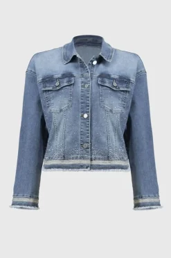 Joseph Ribkoff Embroidered Denim Jacket Vintage Blue