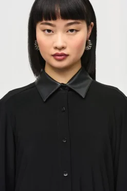 Joseph Ribkoff Faux Leather Trim Shirt Black