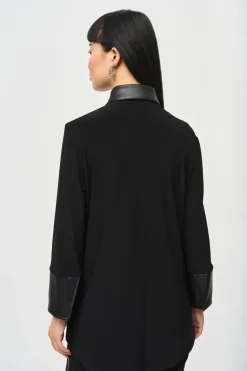 Joseph Ribkoff Faux Leather Trim Shirt Black