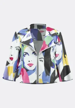 Joseph Ribkoff Faux Suede Face Print Jacket Vanilla Multi
