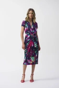Joseph Ribkoff Floral V-Neck Wrap Dress Multi