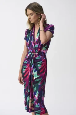 Joseph Ribkoff Floral V-Neck Wrap Dress Multi
