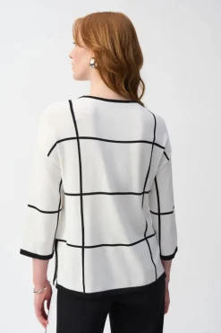 Joseph Ribkoff Knit Pullover Geo 2-Tone Pattern Vanilla/Black
