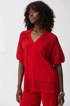 Joseph Ribkoff Knit V-Neck Pullover Radiant Red