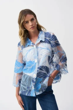 Joseph Ribkoff Leaf Print Jacket Blue Multi