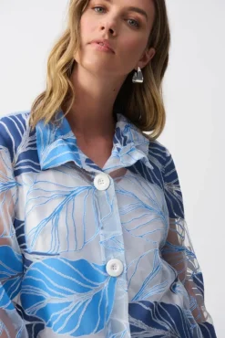 Joseph Ribkoff Leaf Print Jacket Blue Multi