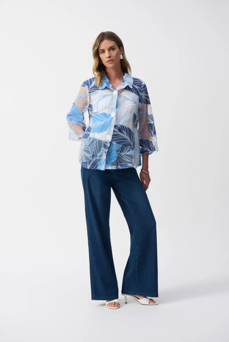 Joseph Ribkoff Leaf Print Jacket Blue Multi