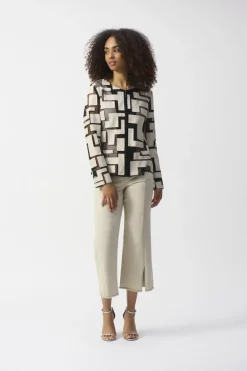 Joseph Ribkoff Mesh Leatherette Geo Jacket Moonstone/Black
