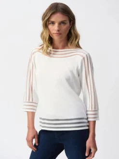 Joseph Ribkoff Mesh Stripe Detail Top Vanilla