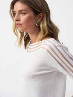Joseph Ribkoff Mesh Stripe Detail Top Vanilla