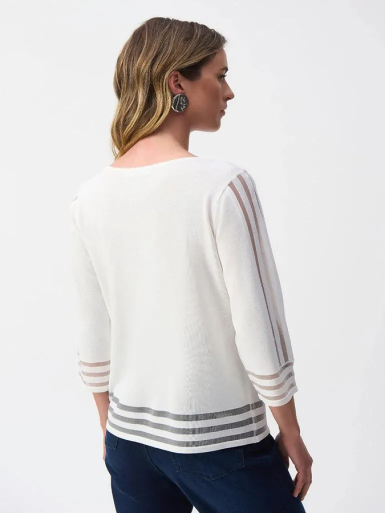 Joseph Ribkoff Mesh Stripe Detail Top Vanilla
