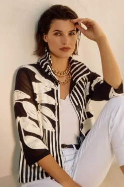 Joseph Ribkoff Mesh-Satin Jacket Black/Vanilla