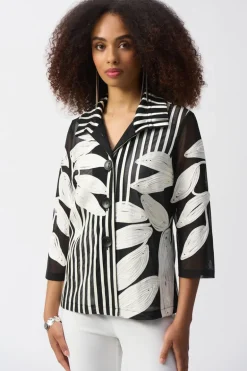 Joseph Ribkoff Mesh-Satin Jacket Black/Vanilla