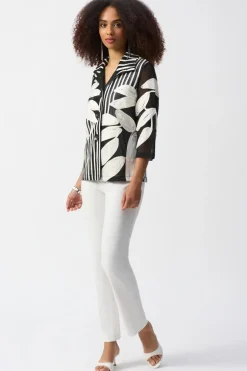 Joseph Ribkoff Mesh-Satin Jacket Black/Vanilla