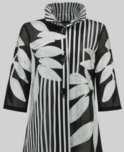 Joseph Ribkoff Mesh-Satin Jacket Black/Vanilla