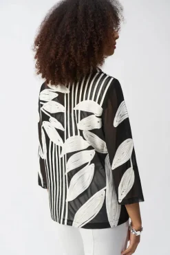 Joseph Ribkoff Mesh-Satin Jacket Black/Vanilla