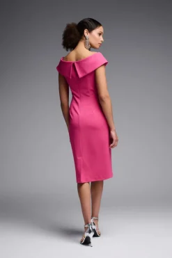 Joseph Ribkoff Pink Hibiscus Off-Shoulder Fitted Dress