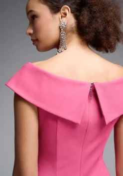 Joseph Ribkoff Pink Hibiscus Off-Shoulder Fitted Dress