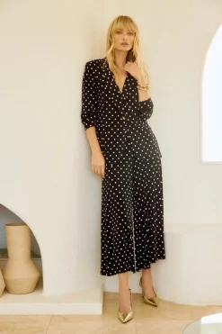 Joseph Ribkoff Polka Dot Wide Leg Trouser Black/Vanilla