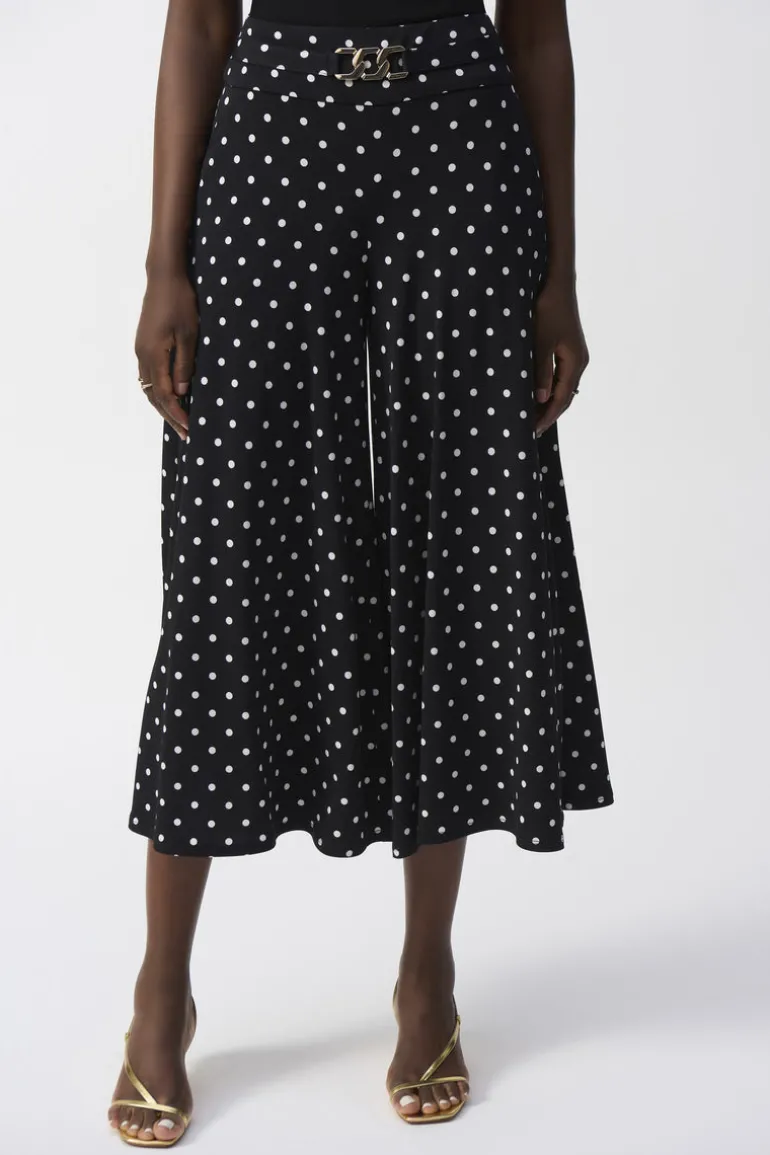 Joseph Ribkoff Polka Dot Wide Leg Trouser Black/Vanilla