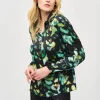 Joseph Ribkoff Satin Abstract Print Blouse Black Multi