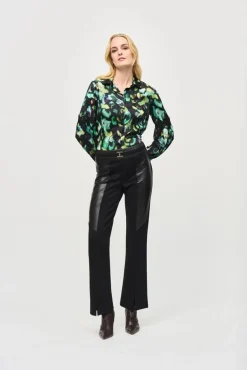 Joseph Ribkoff Satin Abstract Print Blouse Black Multi